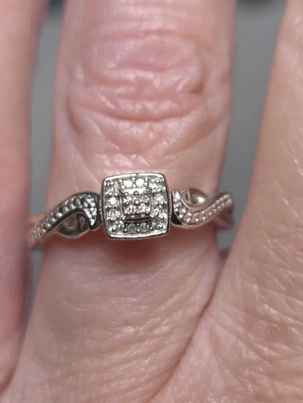 Sterling Silver Square Halo Diamond Accent Ring in Silver Size 7
